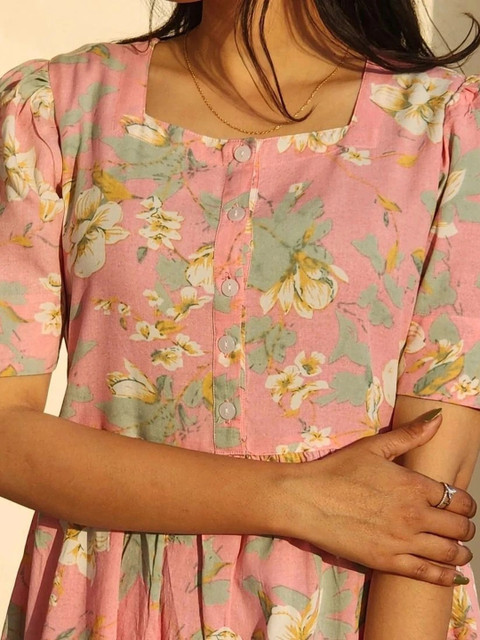AURIPRX FASHION Floral Print Puff Sleeve A-Line Maxi Dress - Image 4