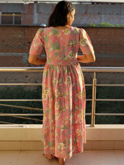 AURIPRX FASHION Floral Print Puff Sleeve A-Line Maxi Dress - Image 2
