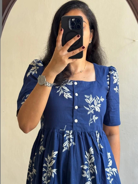 AURIPRX FASHION Floral Print Puff Sleeve A-Line Midi Dress - Image 6