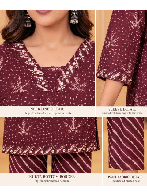 Bachuu Women Ethnic Motifs Printed Regular Beads and Stones Pure Cotton Kurta with Trousers & With Dupatta - Image 4