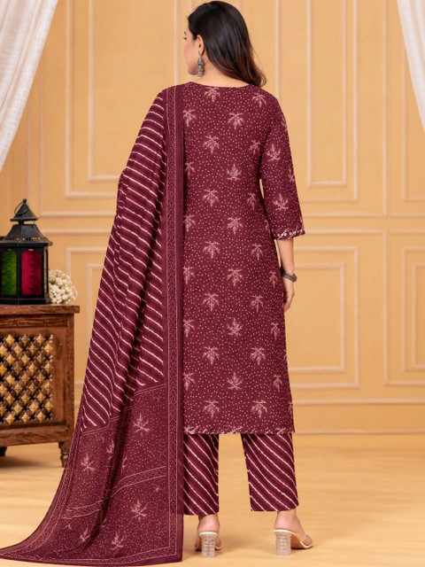 Bachuu Women Ethnic Motifs Printed Regular Beads and Stones Pure Cotton Kurta with Trousers & With Dupatta - Image 3