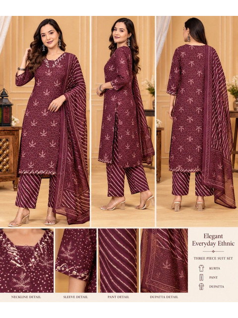 Bachuu Women Ethnic Motifs Printed Regular Beads and Stones Pure Cotton Kurta with Trousers & With Dupatta - Image 5