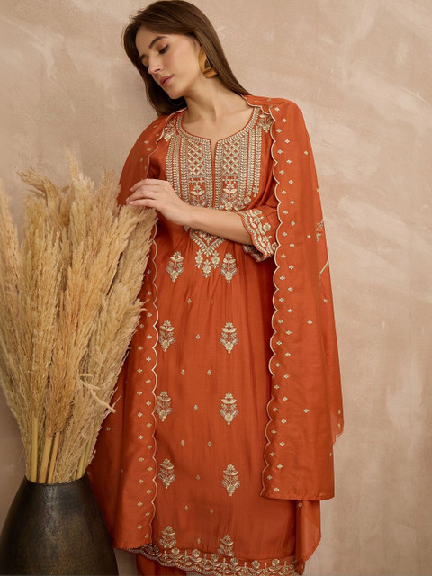 all about you Women Ethnic Motifs Embroidered Regular Thread Work Kurta with Trousers & With Dupatta - Image 5