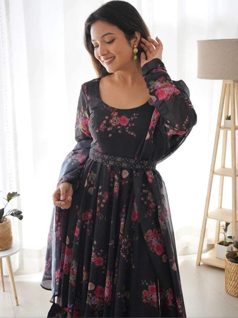 HOUSE OF KALASHAKTI Floral Print Crepe Maxi Dress