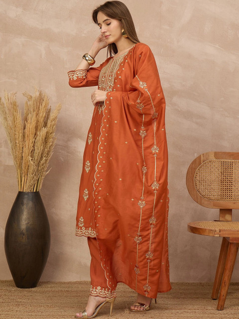 all about you Women Ethnic Motifs Embroidered Regular Thread Work Kurta with Trousers & With Dupatta - Image 3