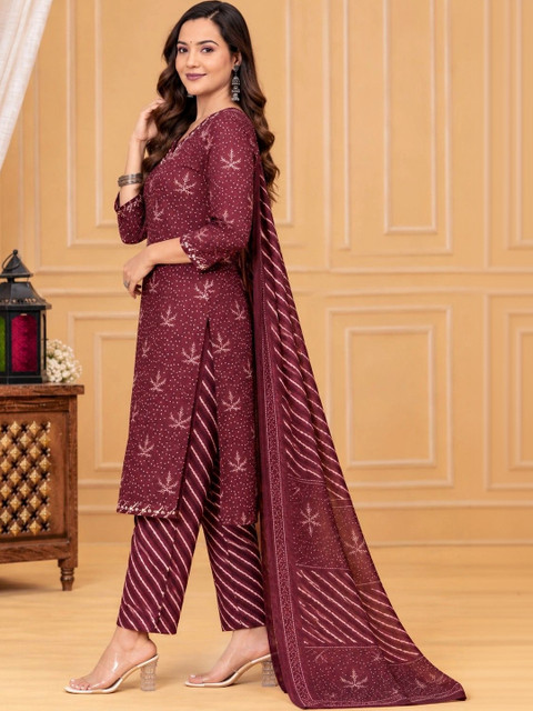 Bachuu Women Ethnic Motifs Printed Regular Beads and Stones Pure Cotton Kurta with Trousers & With Dupatta - Image 2