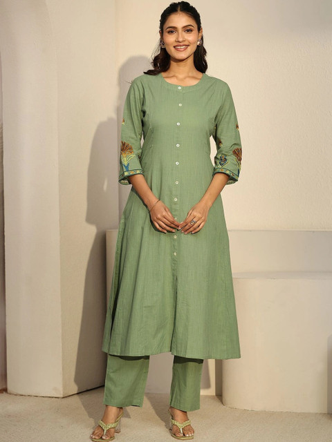 Libas Romantic Florals Embroidered Tunic with Trousers