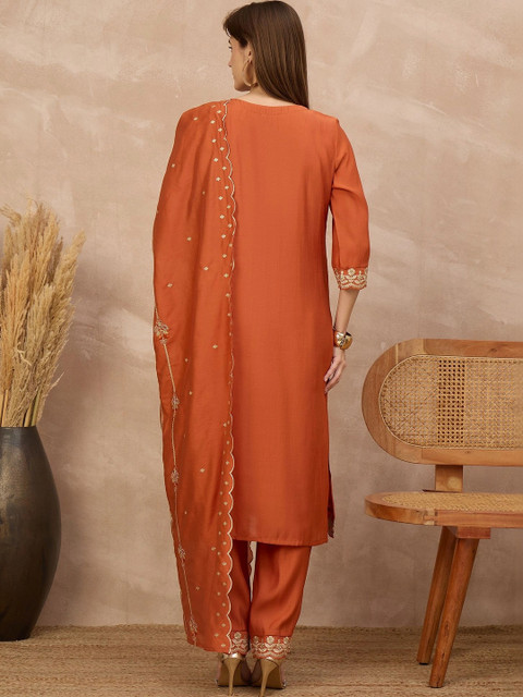 all about you Women Ethnic Motifs Embroidered Regular Thread Work Kurta with Trousers & With Dupatta - Image 2