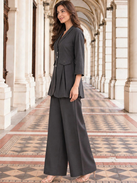 SNJI Cotton Solid Blazer with Palazzos - Image 6