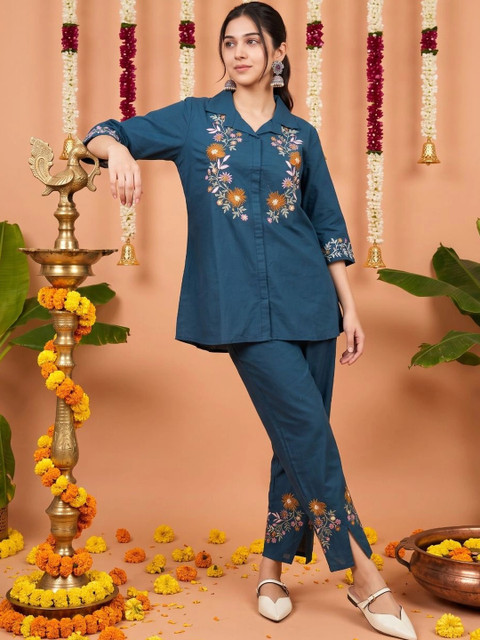 Varun Handicraft Cotton Embroidered Top with Palazzos - Image 5