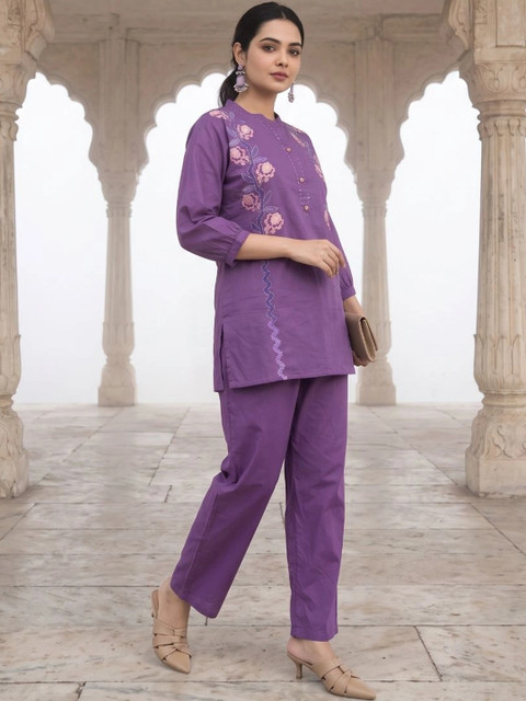 HERE&NOW Cotton Embroidered Top with Palazzos - Image 3