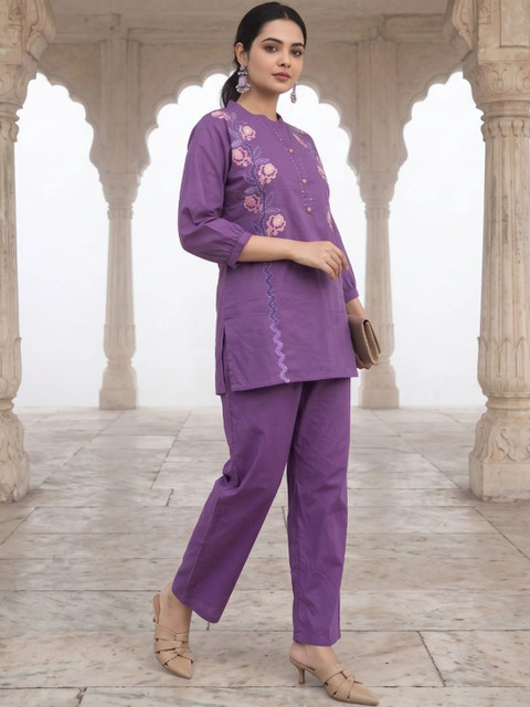 NAVYAAZRI Cotton Embroidered Top with Palazzos - Image 3