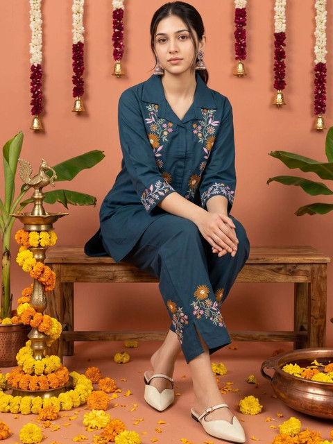HERE&NOW Cotton Embroidered Top with Palazzos - Image 3