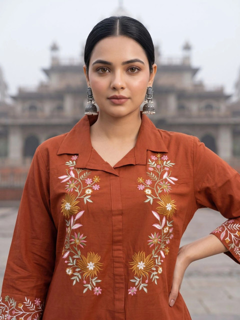 KALINI Cotton Embroidered Top with Palazzos - Image 4