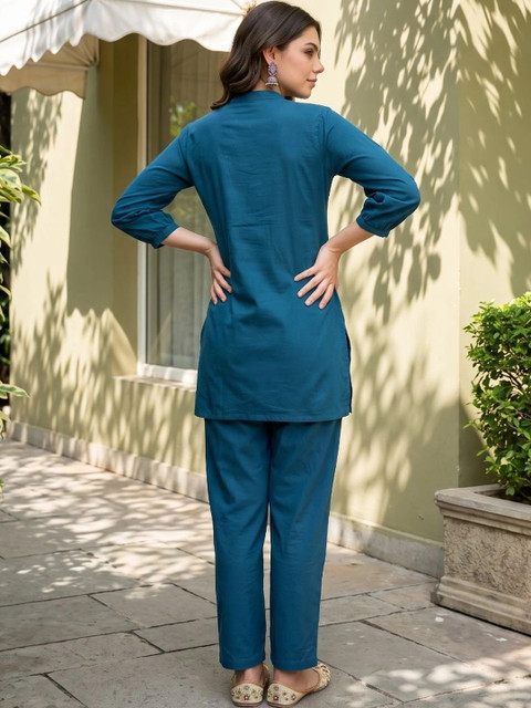 Sangria Cotton Embroidered Top with Palazzos - Image 2