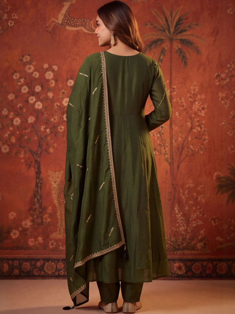 Sangria Women Ethnic Motifs Embroidered Regular Thread Work Kurta with Trousers & With Dupatta - Image 7