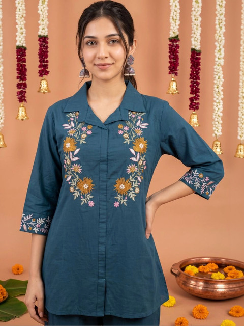 HERE&NOW Cotton Embroidered Top with Palazzos - Image 6