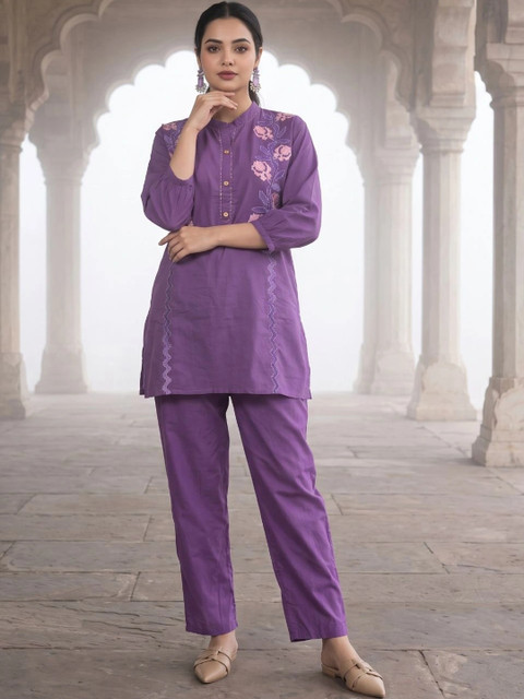 Sangria Cotton Embroidered Top with Palazzos - Image 7