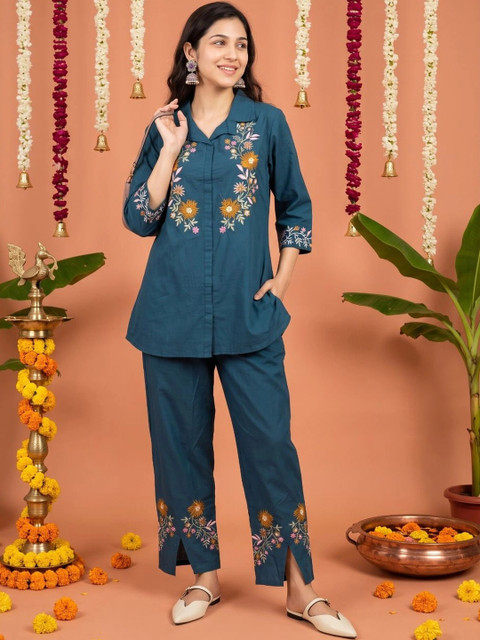 HERE&NOW Cotton Embroidered Top with Palazzos - Image 5