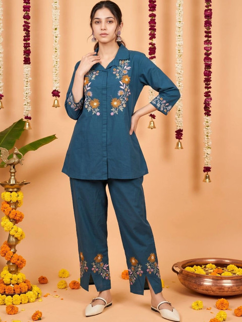 Varun Handicraft Cotton Embroidered Top with Palazzos