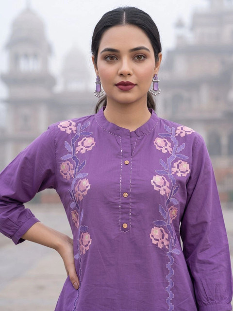 Sangria Cotton Embroidered Top with Palazzos - Image 5