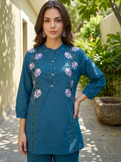 Sangria Cotton Embroidered Top with Palazzos - Image 6