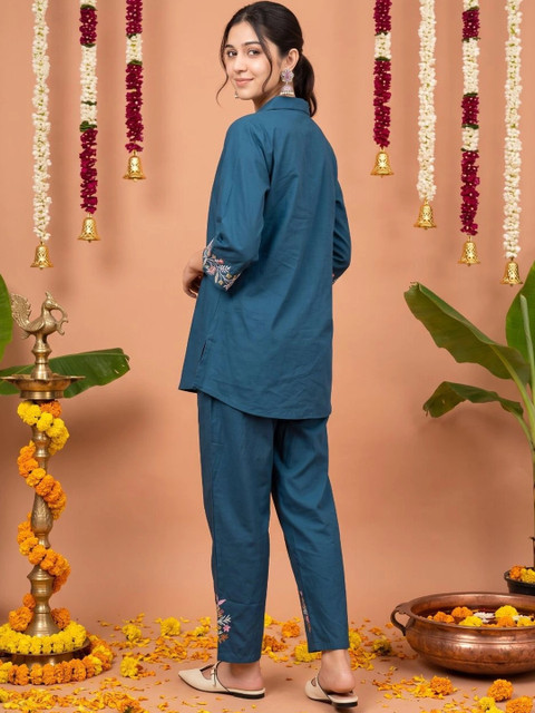 HERE&NOW Cotton Embroidered Top with Palazzos - Image 4