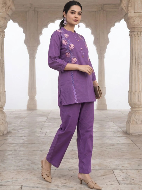 Sangria Cotton Embroidered Top with Palazzos - Image 3