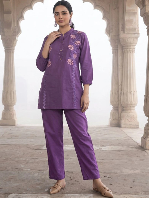 HERE&NOW Cotton Embroidered Top with Palazzos