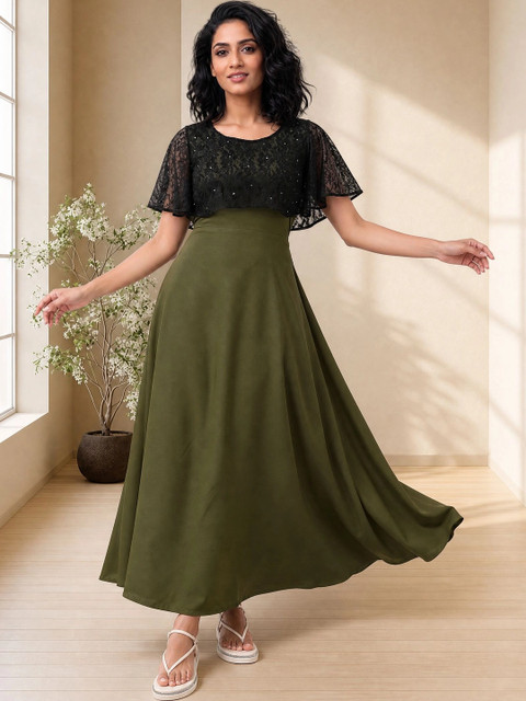 Moda Rapido Embellished Kimono Sleeve Georgette A-Line Maxi Dress