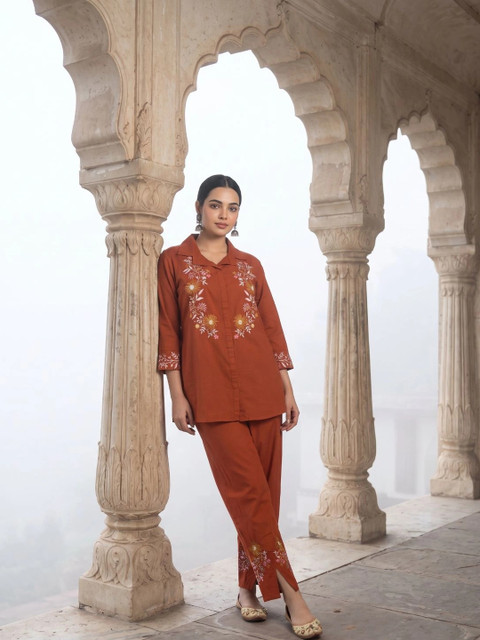 KALINI Cotton Embroidered Top with Palazzos - Image 3