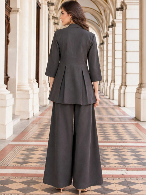 SNJI Cotton Solid Blazer with Palazzos - Image 3