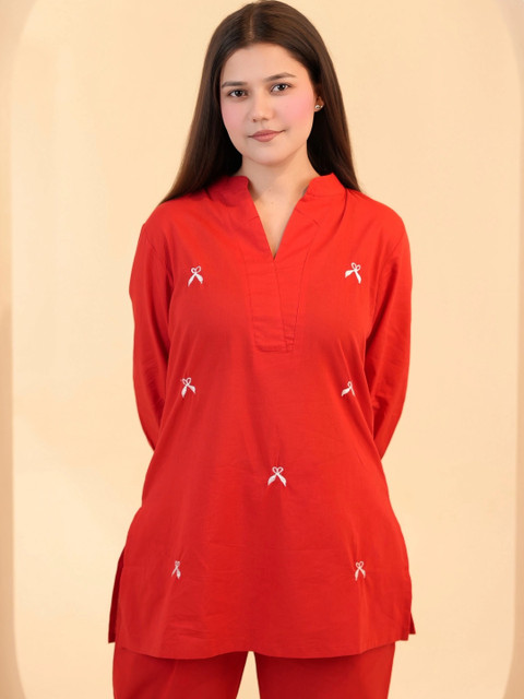 Deeps Fashion Bow Detail Embroidered Top with Trousers - Image 6
