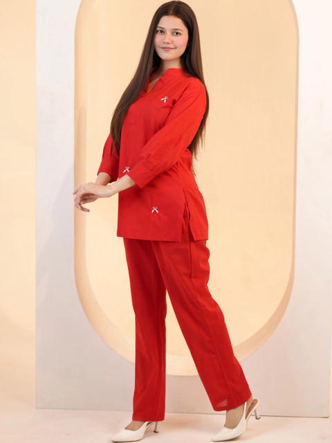 Deeps Fashion Bow Detail Embroidered Top with Trousers - Image 5
