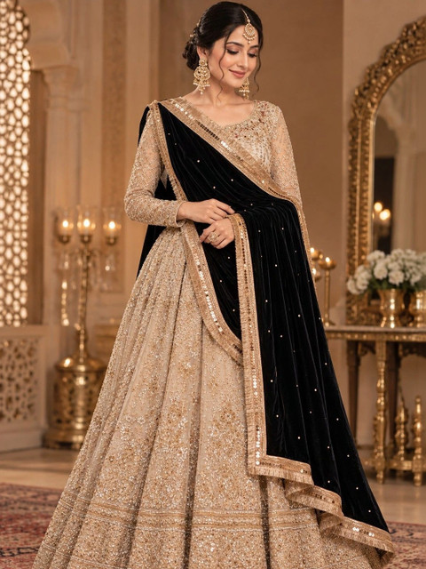 GLOBAL DRESS Ethnic Motifs Embroidered Velvet Dupatta with Sequinned