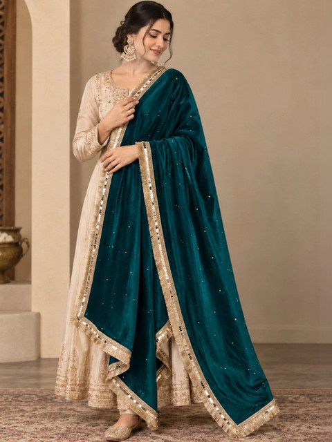 GLOBAL DRESS Velvet Dupatta with Sequinned