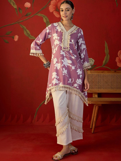 Sangria Floral Printed Tunic with Trousers - Image 4