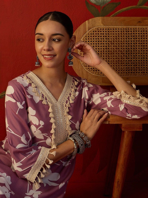 Sangria Floral Printed Tunic with Trousers - Image 7