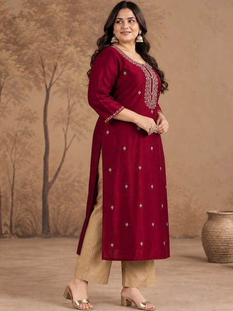 FULL BLOOM Women Ethnic Motifs Embroidered Thread Work Kurta - Image 6