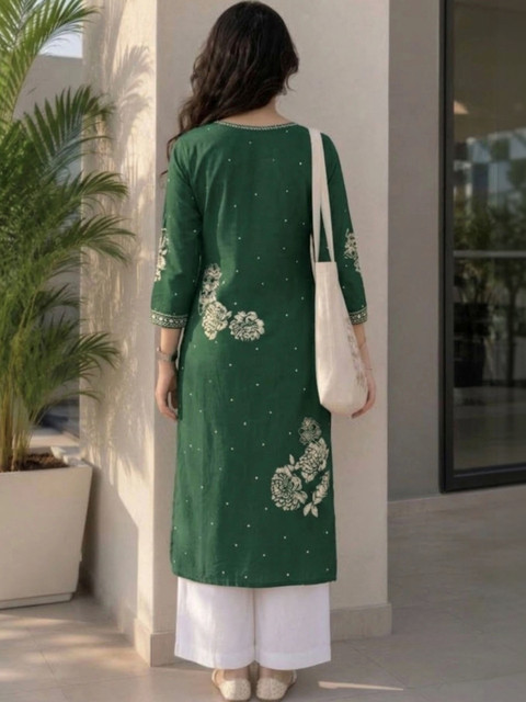 Zyla Women Floral Embroidered Thread Work Floral Kurta - Image 2