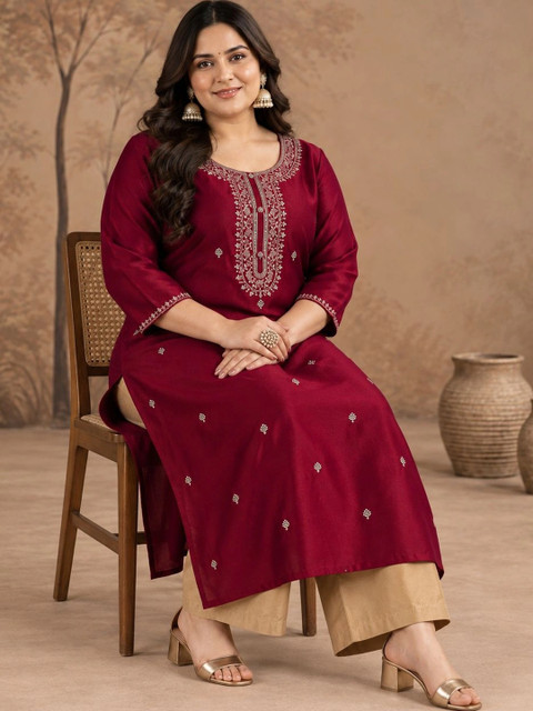 FULL BLOOM Women Ethnic Motifs Embroidered Thread Work Kurta - Image 4