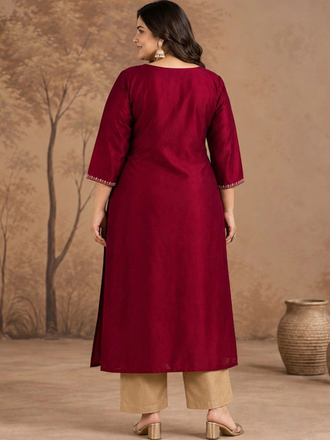 FULL BLOOM Women Ethnic Motifs Embroidered Thread Work Kurta - Image 3
