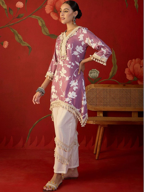 Sangria Floral Printed Tunic with Trousers - Image 3