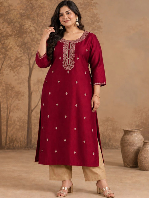 FULL BLOOM Women Ethnic Motifs Embroidered Thread Work Kurta - Image 2