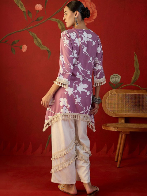 Sangria Floral Printed Tunic with Trousers - Image 2