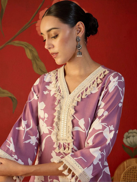 Sangria Floral Printed Tunic with Trousers - Image 6