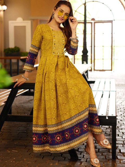 PREM KUMAR Women Ethnic Motifs Printed Thread Work Indie Prints Anarkali Kurta - Image 6