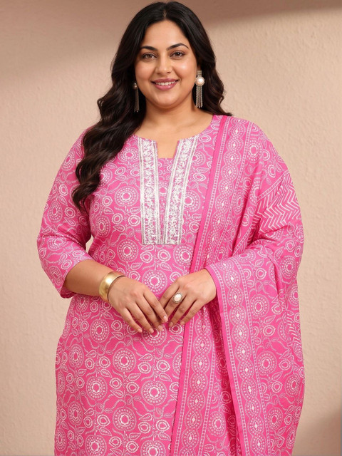 EXTRA LOVE BY LIBAS Women Ethnic Motifs Printed Regular Thread Work Kurta with Trousers & With Dupatta - Image 4