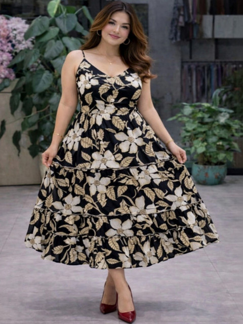 Saloni Creation Floral Printed A-Line Midi Dress