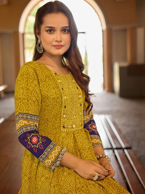 PREM KUMAR Women Ethnic Motifs Printed Thread Work Indie Prints Anarkali Kurta - Image 3
